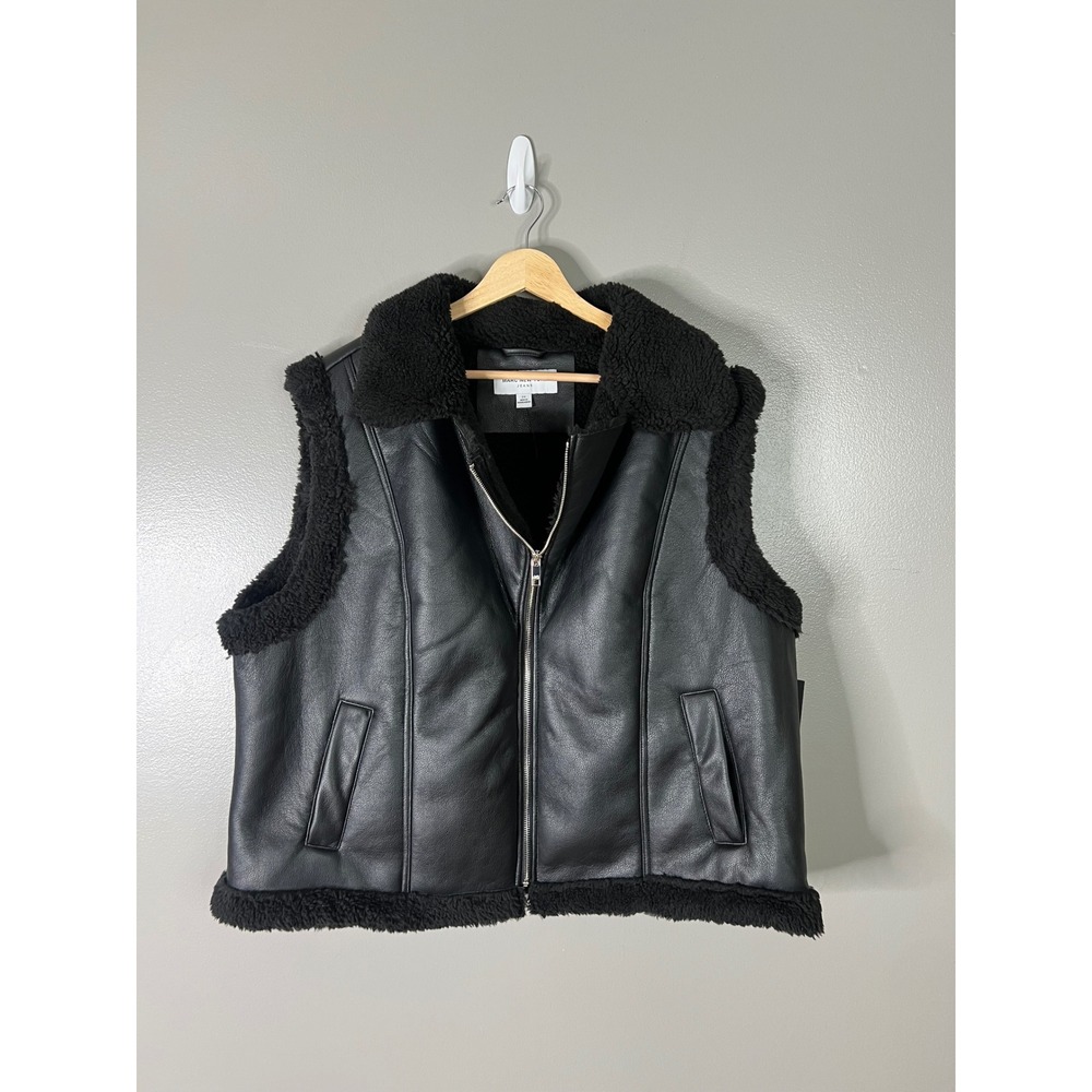 Marc New York Jeans  Faux Leather Shearling Trim Vest Black 2X edgy streetwear